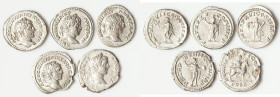 ANCIENT LOTS. Roman Imperial. Caracalla (AD 198-217). Lot of five (5) AR denarii. Fine-Choice VF. Includes: Five AR denarii of Caracalla, various type...