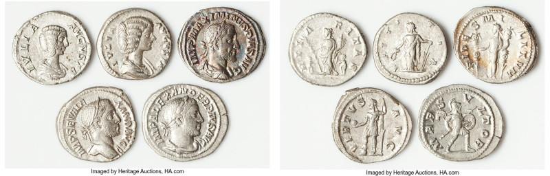 ANCIENT LOTS. Roman Imperial. Lot of five (5) AR denarii. VF-XF. Includes: Five ...