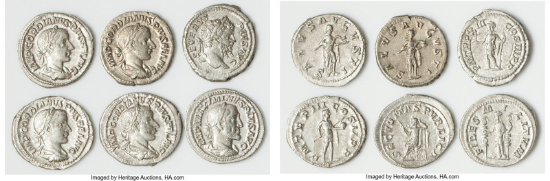 ANCIENT LOTS. Roman Imperial. Lot of six (6) AR denarii. XF. Includes: Six Roman...