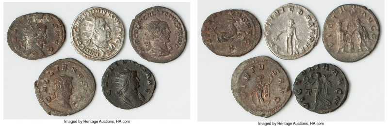 ANCIENT LOTS. Roman Imperial. Lot of five (5) AR and BI antoniniani. Fine. Inclu...