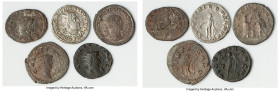 ANCIENT LOTS. Roman Imperial. Lot of five (5) AR and BI antoniniani. Fine. Includes: One AR antoninianus and four BI antoniniani, different emperors a...