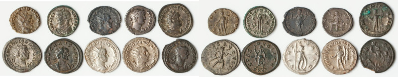 ANCIENT LOTS. Roman Imperial. Lot of ten (10) AR and BI issues. Fine-VF, edge ch...