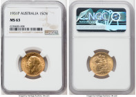 George V gold Sovereign 1931-P MS63 NGC, Perth mint, KM32, S-4002. 

HID09801242017

© 2022 Heritage Auctions | All Rights Reserved
