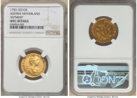 Maria Theresa gold Souverain d'Or 1750 (h)-R UNC Details (Scratch) NGC, Antwerp mint (hand mm), KM1, Fr-131. 

HID09801242017

© 2022 Heritage Auction...