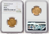 Leopold II gold 20 Francs 1876 MS64 NGC, Brussels mint, KM37, Fr-412. Position A. 

HID09801242017

© 2022 Heritage Auctions | All Rights Reserved