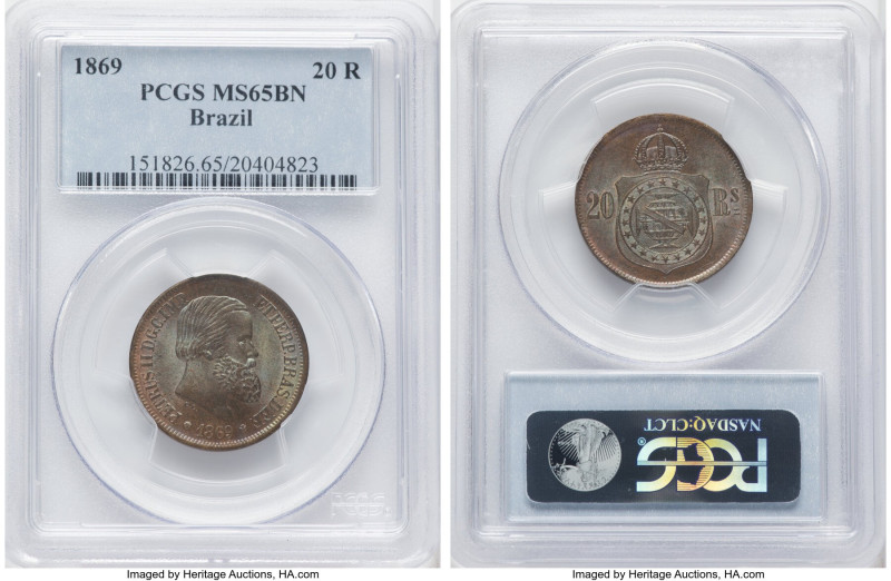 3-Piece Lot of Certified Assorted Issues PCGS, 1) Pedro II 20 Reis 1869 - MS65 B...