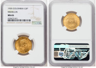 Republic gold 5 Pesos 1925 MS65 NGC, Medellin (MFDELLIN) mint, KM204, Fr-115. Lustrous satin surfaces with pale avocado tone. 

HID09801242017

© 2022...