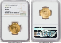 Republic gold 5 Pesos 1927 MS64 NGC, Medellin (MFDFLLIN) mint, KM204, Fr-115. 

HID09801242017

© 2022 Heritage Auctions | All Rights Reserved