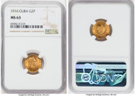 Republic gold 2 Pesos 1916 MS63 NGC, Philadelphia mint, KM17, Fr-6. Pale avocado toning on satin surfaces. 

HID09801242017

© 2022 Heritage Auctions ...