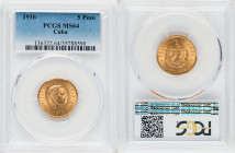 Republic gold 5 Pesos 1916 MS64 PCGS, Philadelphia mint, KM19, Fr-4. Two year type. Rose colored with olive tone. 

HID09801242017

© 2022 Heritage Au...