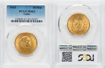 Republic gold 10 Pesos 1915 MS63 PCGS, Philadelphia mint, KM20, Fr-3. Two year type. 

HID09801242017

© 2022 Heritage Auctions | All Rights Reserved
