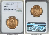 Republic gold 10 Pesos 1916 MS62 NGC, Philadelphia mint, KM20, Fr-3. Two year type. Mellow gold satin surfaces with peach tone. 

HID09801242017

© 20...
