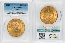 Republic gold 20 Pesos 1915 MS62 PCGS, Philadelphia mint, KM21, Fr-1. One year type. Mintage: 57,000. 

HID09801242017

© 2022 Heritage Auctions | All...