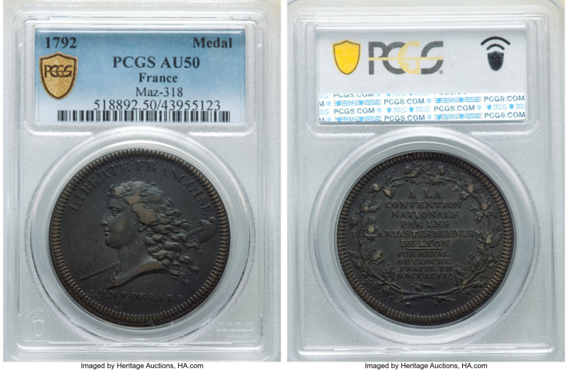 Republic Cast "National Convention" Medal L'An I (1792) AU50 PCGS, Maz-318, VG-3...