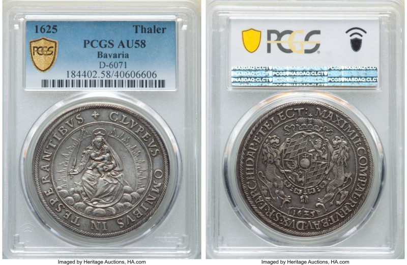 Bavaria. Maximilian I Taler 1625 AU58 PCGS, Munich mint, KM196, Dav-6071. Lilac ...