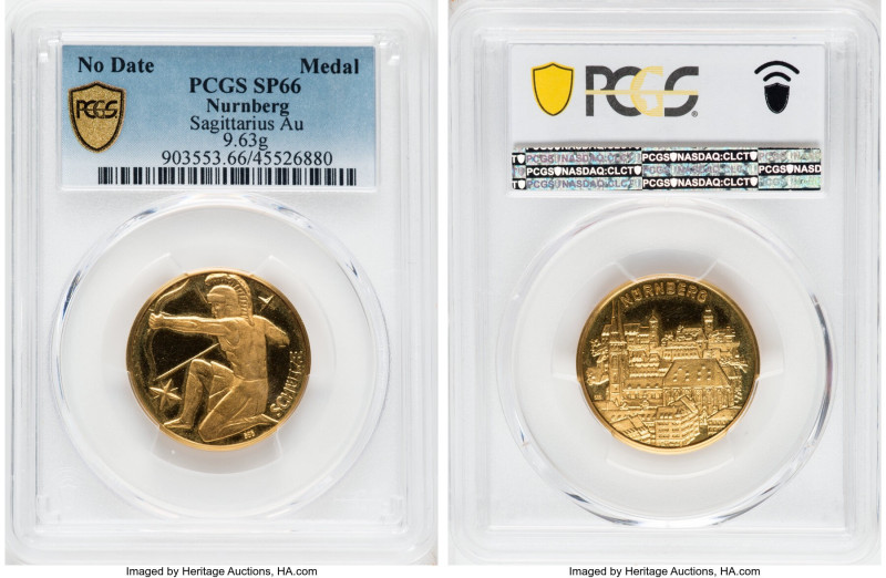 Republic gold Specimen "Nurnberg - Sagittarius" Medal ND SP66 PCGS, 26mm. 9.63gm...