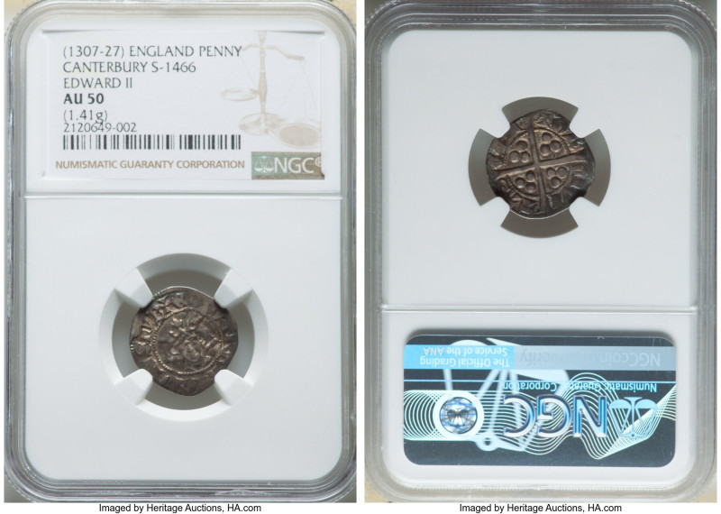 Edward II Penny ND (1307-1327) AU50 NGC, Canterbury mint, S-1466. 1.41gm. 

HID0...