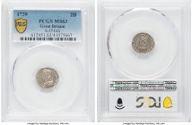 George II 2 Pence 1739 MS63 PCGS, KM568, S-3714A. Bright and reflective fields dressed in dove-gray toning with colorful peripheries. 

HID09801242017...