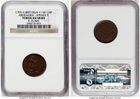 Middlesex. Spence's copper Farthing Token 1795 AU58 Brown NGC, D&H-1118. Edge: Plain. AM I NOT A MAN AND A BROTHER Man in chains kneeling right / ADVO...