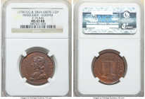 Middlesex. Cooper 1/2 Penny ND (1790s) MS65 Red and Brown NGC, D&H-1007B. Edge: Plain. W. COOPER AGED 20 YEARS bust left / RELIGION radiant Holy Bible...