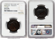 Middlesex. Pidcock's copper 1/2 Penny Token ND (1790's) AU53 Brown NGC, D&H-416B. Edge: Plain. PIDCOCK'S EXHIBITION Elephant left / EXETER CHANGE STRA...