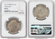 George III 1/2 Crown 1817 MS66 NGC, KM667, S-3788. Large bust or bull head variety. Fully struck example with silver-gray, seafoam and sun-gold tone. ...