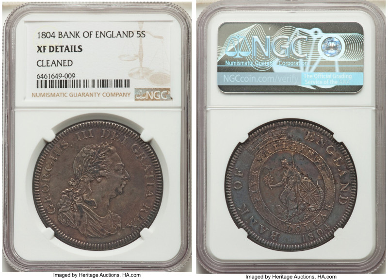 George III Dollar 1804 XF Details (Cleaned) NGC, KM-TN1, S-3768. Sold with old c...