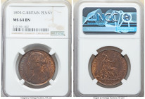Victoria Penny 1893 MS64 Brown NGC, KM755, S-3954. Bold strike with a streaked cobalt-brown toning pattern accented by residual red color. 

HID098012...