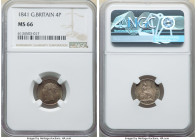 Victoria 4 Pence 1841 MS66 NGC, KM731, S-3913. Velveteen surfaces with underlying mint luster and toned in a taupe-gray, teal and golden cloak. 

HID0...