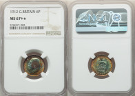 George V 6 Pence 1912 MS67+ S NGC, KM815. Stunning patina that favors scarlet, azure, and chartreuse. Unsurprisingly ranked as NGC's finest. 

HID0980...