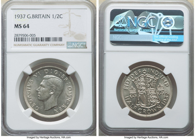 George VI 5-Piece Lot of Certified Assorted 1/2 Crowns NGC, 1) 1/2 Crown 1937 - ...