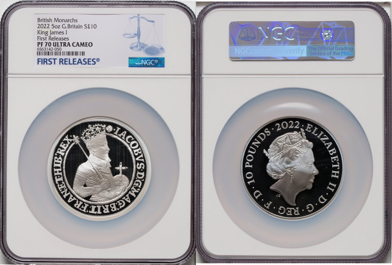 Elizabeth II silver Proof "King James I" 10 Pounds (5 oz) 2022 PR70 Ultra Cameo ...