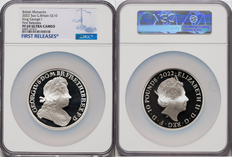 Elizabeth II silver Proof "King George I" 10 Pounds (5 oz) 2022 PR69 Ultra Cameo...