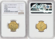 Chíos. Filippo Maria Visconti Ducat ND (1421-1436) AU58 NGC, Fr-4. 3.48gm,Struck by the Milanese Duke, Philip Maria Visconti, in the style of the Vene...