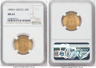 George I gold 20 Drachmai 1884-A MS63 NGC, Paris mint, KM56, Fr-18. . One year type. A prime quality example with notable underlying luster. 

HID0980...