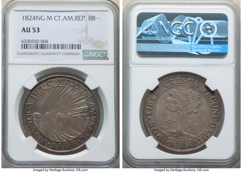 Central American Republic 8 Reales 1824 NG-M AU53 NGC, Nueva Guatemala mint, KM4...