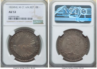 Central American Republic 8 Reales 1824 NG-M AU53 NGC, Nueva Guatemala mint, KM4, WR-11. First date of issue. Apricot infused graphite toning. 

HID09...