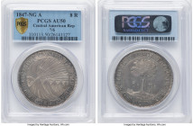 Central American Republic 8 Reales 1847/6 NG-A AU50 PCGS, Nueva Guatemala mint, KM4. Clearly visible 7/6 overdate. Steel-gray with amber toned with un...