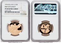 Republic gold Proof "First Steelement" 10000 Kronur 1974 PR69 Ultra Cameo NGC, London mint, KM22, Fr-2. Commemorating 1100th anniversary of the First ...