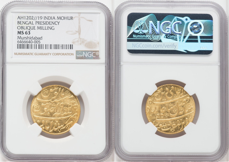 British India. Bengal Presidency gold Mohur AH 1202 Year 19 (1787/1788) MS63 NGC...