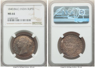 British India. Victoria Rupee 1840-(B&C) MS64 NGC, Bombay & Calcutta mint, KM458.1. Satin sheen on display cloaked with apricot and bronze toning hind...