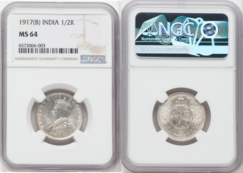 British India. George V 1/2 Rupee 1917-(b) MS64 NGC, Bombay mint, KM522. 

HID09...