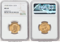 British India. George V gold Sovereign 1918-I MS64 NGC, Bombay mint, KM-A525, S-3998. Pale olive tone with muted luster. 

HID09801242017

© 2022 Heri...