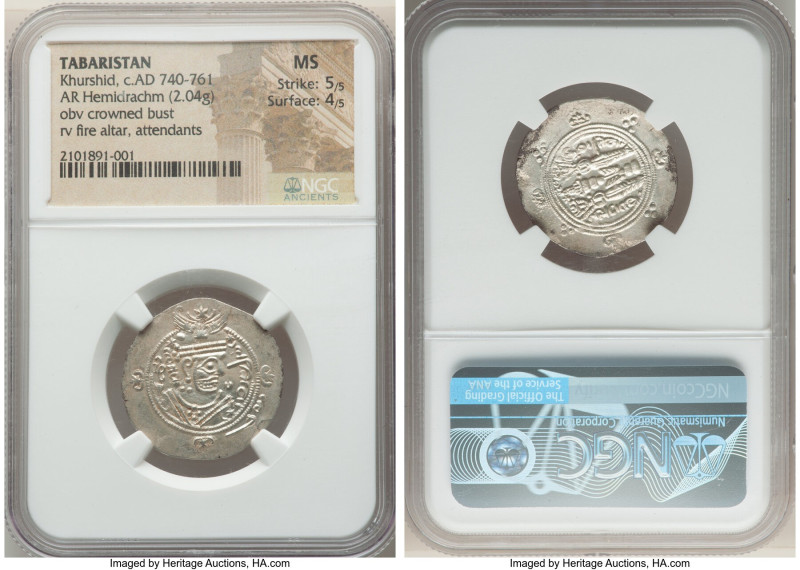 Dabwayhid Ispahbads of Tabaristan. Khurshid Hemidrachm ND (AD 740-761) MS NGC, T...