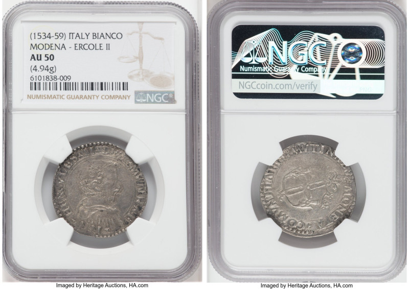 Modena. Ercole II d'Este Bianco of 10 Soldi ND (1534-1559) AU50 NGC, MIR-645, 4....