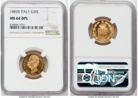 Umberto I gold 20 Lire 1882-R MS64 Deep Prooflike NGC, Rome mint, KM21, Fr-21. Reflective example, boasting brilliantly lustrous fields. 

HID09801242...