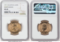 British Colony. Elizabeth II gold "Independence" 200 Rupees 1971 MS68 NGC, London mint, KM39. Mintage: 2,500. Commemorates the Independence of Mauriti...