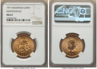 British Colony. Elizabeth II gold "Independence" 200 Rupees 1971 MS67 NGC, Royal mint (Liantrisant U.K.), KM39, Fr-1. Mintage: 2,500. Commemorates the...