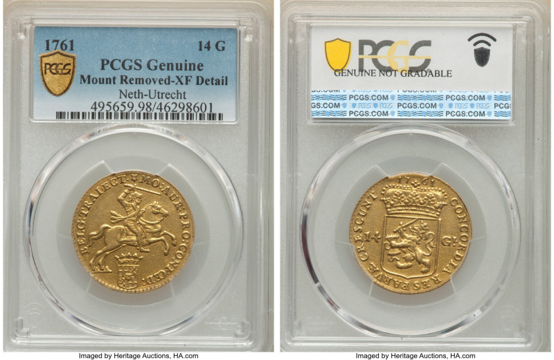 Utrecht. Provincial gold 14 Gulden 1761 XF Details (Mount Removed) PCGS, Utrecht...