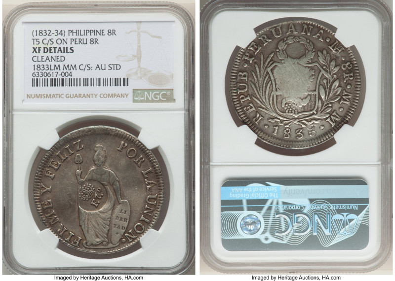 Spanish Colony. Ferdinand VII Counterstamped 8 Reales ND (1832-1834) XF Details ...